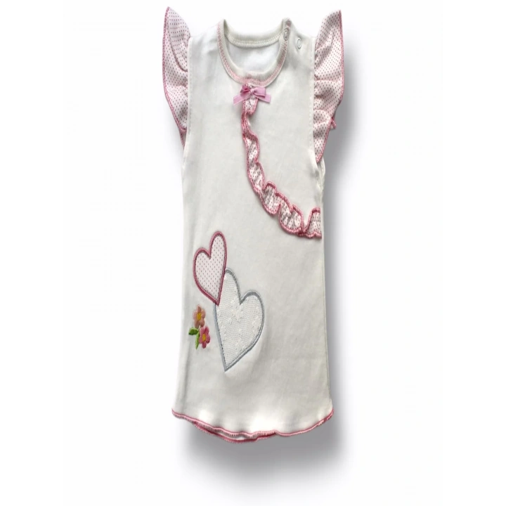 3-6 6-9 9-12 12-18 Ay Çift Kalp Nakışlı Şort Tişört 3lü Kız Bebek Takımı Ekru