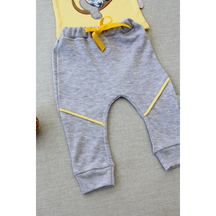 3-6 6-9 9-12 12-18 Ay Yavru Koala Nakışlı Uzun Kollu Sweat 2li Kız Erkek Bebek Takımı Sarı