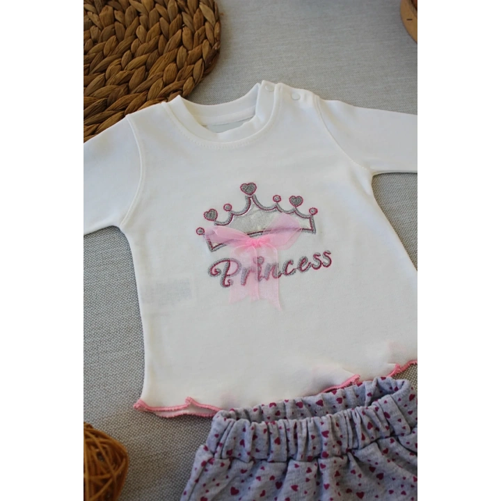 3-6 6-9 9-12 Ay Full Star Nakışlı Şapkalı Uzun Kollu Sweat 3lü Erkek Bebek Takımı Ekru