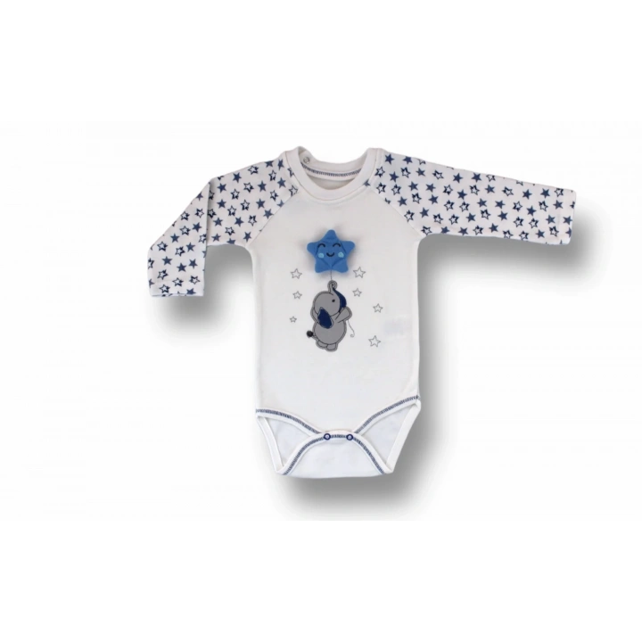 3-6 6-9 9-12 Ay Kutup Yıldızı Nakışlı Bandajlı Uzun Kollu Zıbınlı 3lü Erkek Bebek Takımı Ekru