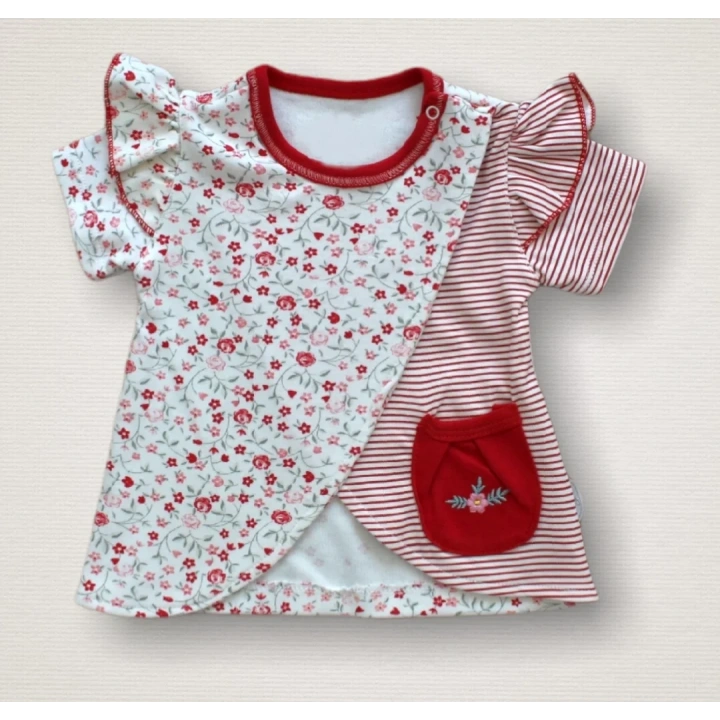 3-6 6-9 9-12 Ay Melek Kız Nakışlı Bandanalı Kısa Kollu Sweatli Şortlu 3lü Kız Bebek Takımı Kırmızı