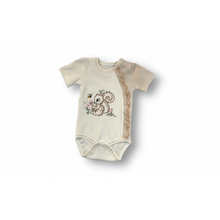 3-6 6-9 9-12 Ay Minik Sincap Nakışlı Şapkalı Uzun Kollu Zıbınlı 3lü Kız Bebek Takımı Kahverengi