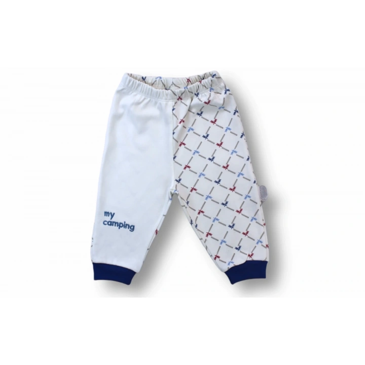 3-6 6-9 9-12 Ay My Camping Nakışlı Bandajlı Uzun Kollu Zıbınlı 3lü Erkek Bebek Takımı Ekru