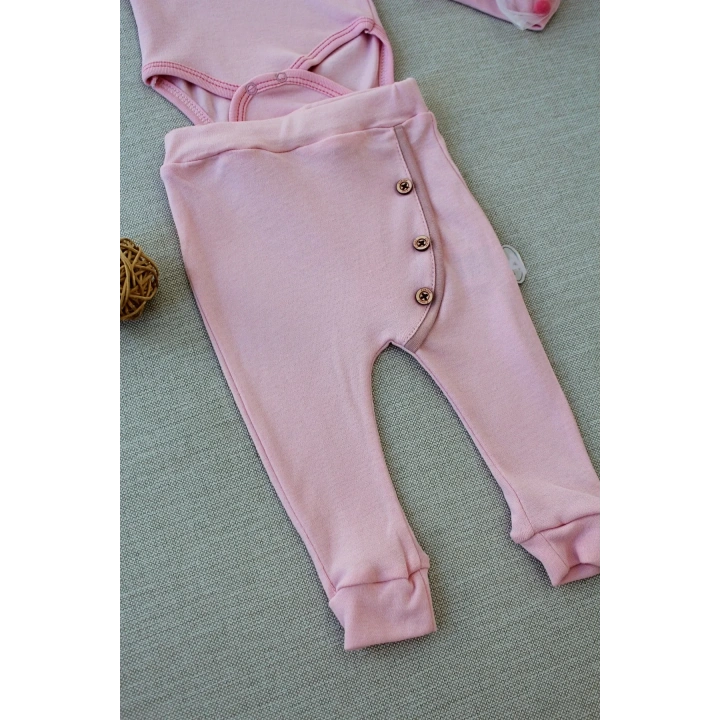 3-6 6-9 9-12 Ay Şarkıcı Kuşlar Nakışlı Bandanalı Uzun Kollu Zıbınlı 3lü Kız Bebek Takımı Pembe