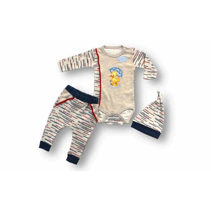 3-6 6-9 9-12 Ay Şemsiyeli Ördek Nakışlı Şapkalı Uzun Kollu Zıbınlı 3lü Kız-erkek Bebek Takımı Mavi