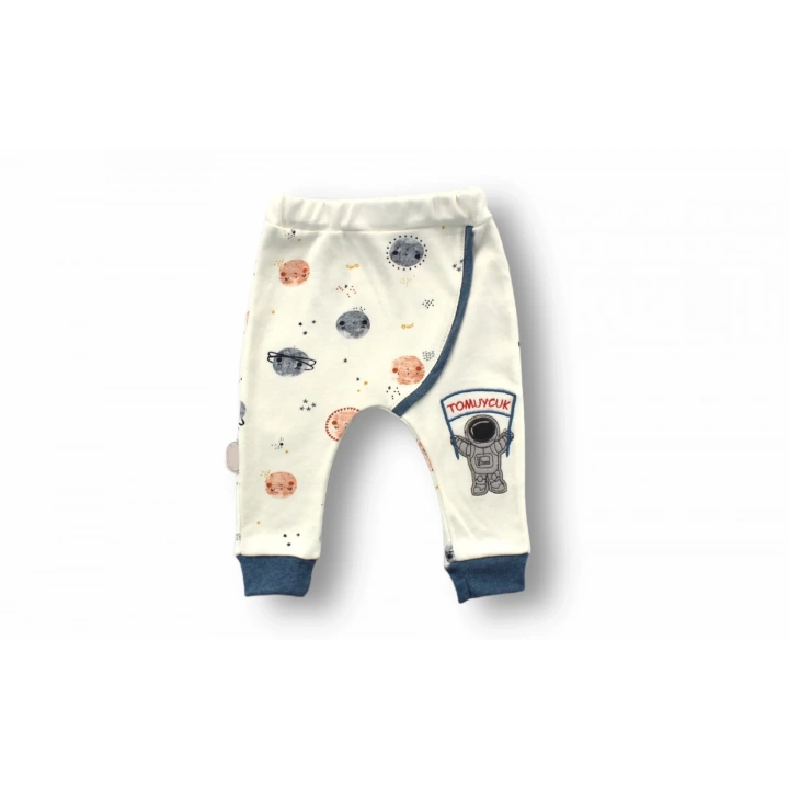 3-6 6-9 9-12 Ay Şirin Kozmonot Nakışlı Şapkalı Uzun Kollu Sweatli 3lü Kız-erkek Bebek Takımı Ekru