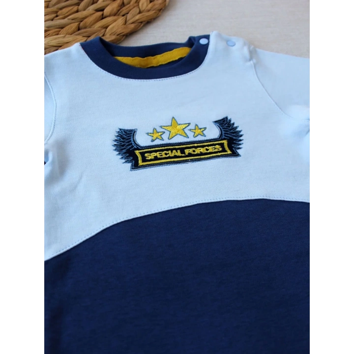 3-6 9-12 12-18 Ay Özel Kuvvetler Nakışlı Bere Şapkalı Kız Erkek Bebek Tulumu Lacivert