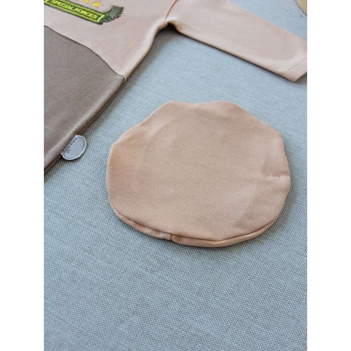 3-6 9-12 12-18 Ay Özel Kuvvetler Nakışlı Bere Şapkalı Kız Erkek Bebek Tulumu Sütlü Kahve