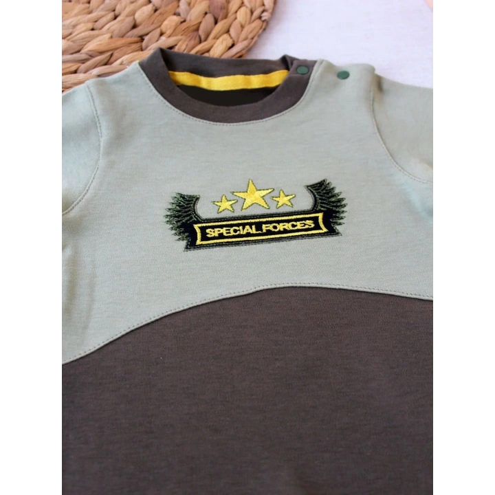 3-6 9-12 12-18 Ay Özel Kuvvetler Nakışlı Bere Şapkalı Kız Erkek Bebek Tulumu Yeşil