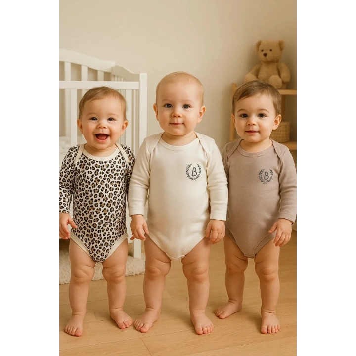 3lü Naturel Bebek Badi Zıbın -%100 Pamuk