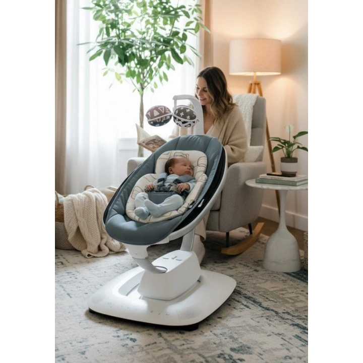 4moms Mamaroo 5.0 Elektrikli Ana Kucağı - Slate Blue + Yenidoğan Destek Pedi