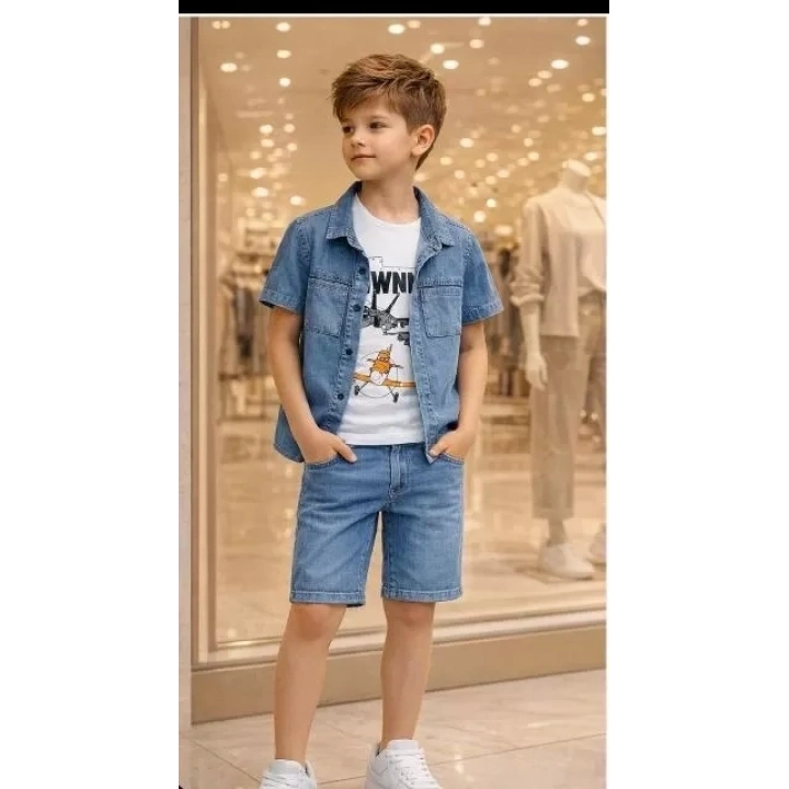 5/12 Yaş Kot(denim) Kumaş Tişörtlü Çocuk Takımı