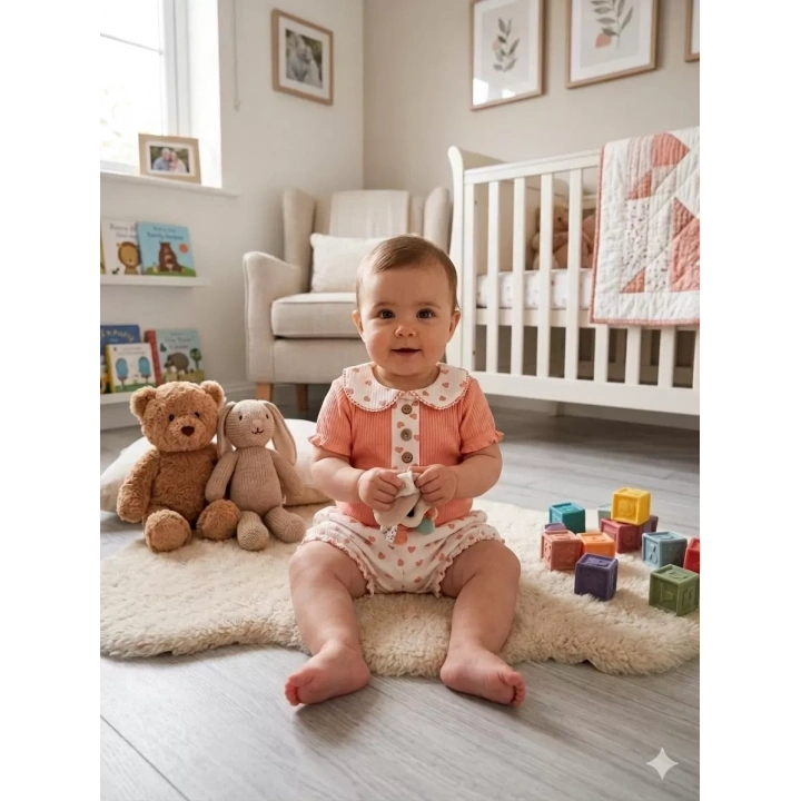 6/12 Ay Düğme Detaylı Yakalı Bebek Takımı