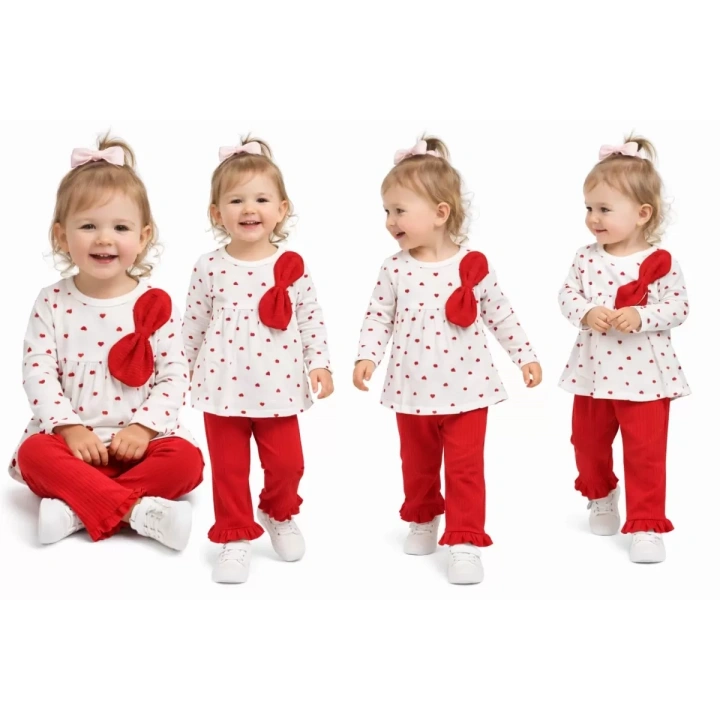 6/12 Ay Kalp Baskılı Penye Bebek Takımı