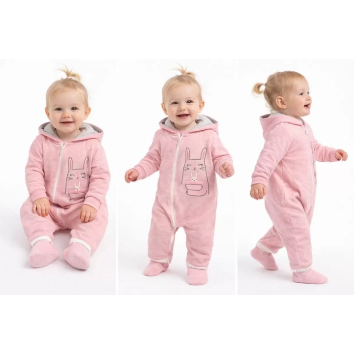 6/12 Ay Kapşonlu Fermuarlı Bebek Tulumu