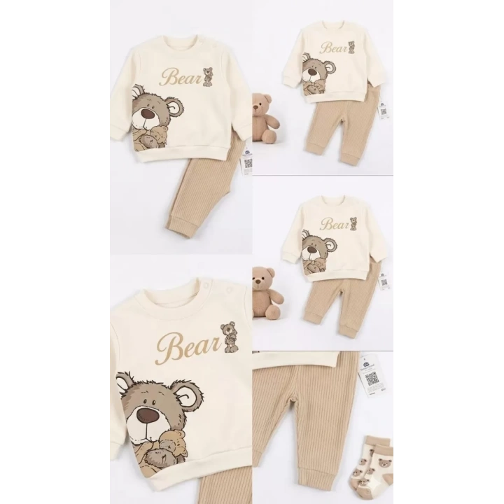 6/18 Ay Ayıcık Sırt Baskılı Bebek Takımı