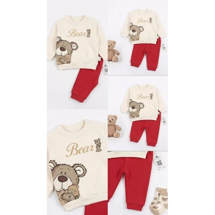 6/18 Ay Ayıcık Sırt Baskılı Bebek Takımı