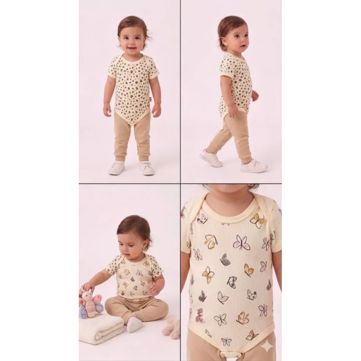 6/18 Ay Baskılı Zıbınlı Penye Bebek Takımı