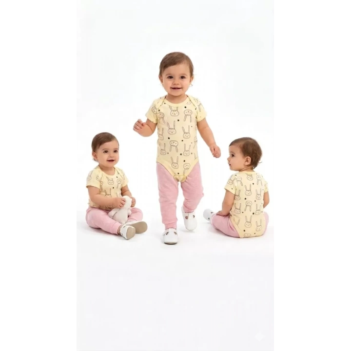6/18 Ay Baskılı Zıbınlı Penye Bebek Takımı
