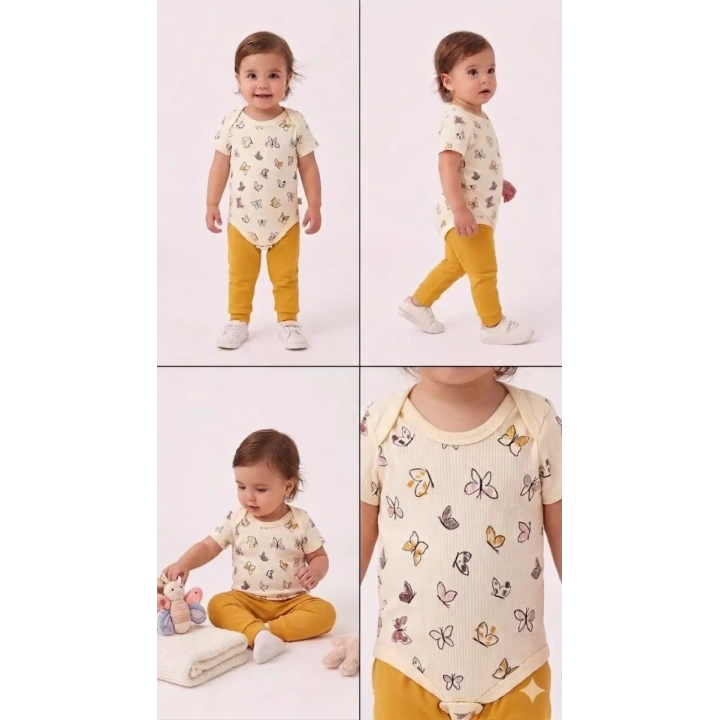 6/18 Ay Baskılı Zıbınlı Penye Bebek Takımı