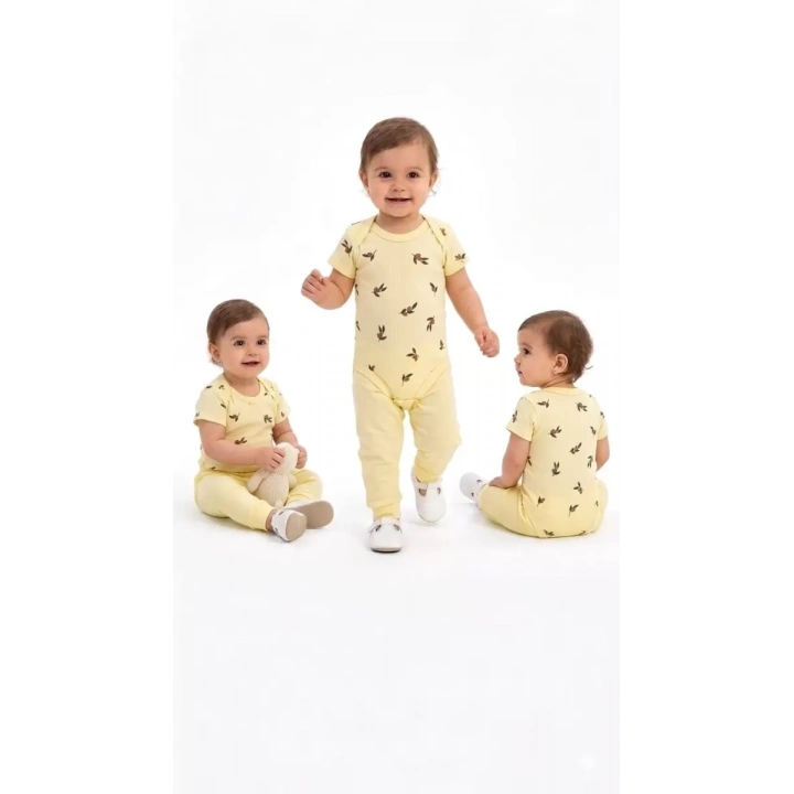 6/18 Ay Baskılı Zıbınlı Penye Bebek Takımı