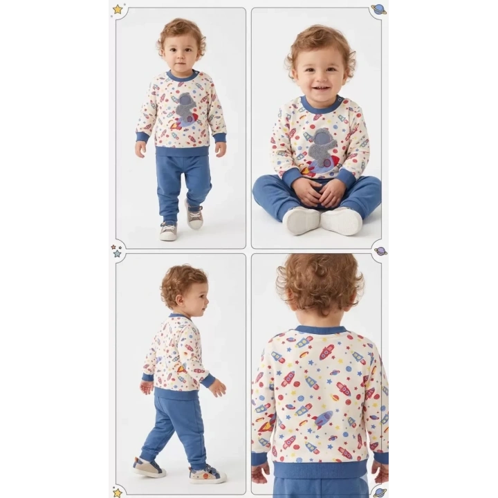 6/18 Ay Galaksi Baskılı Bebek Takımı