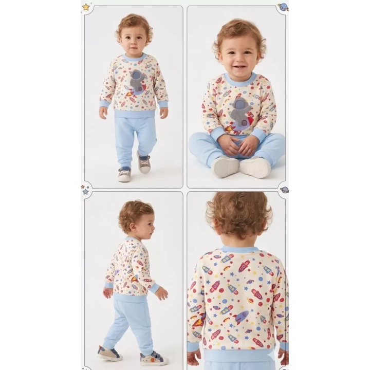 6/18 Ay Galaksi Baskılı Bebek Takımı