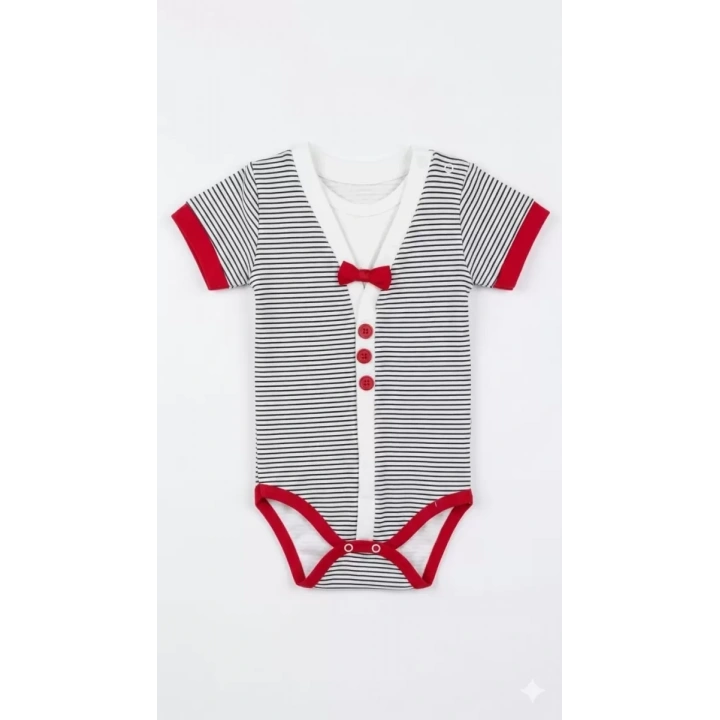 6/18 Ay Papyonlu Çizgili Bebek Bady