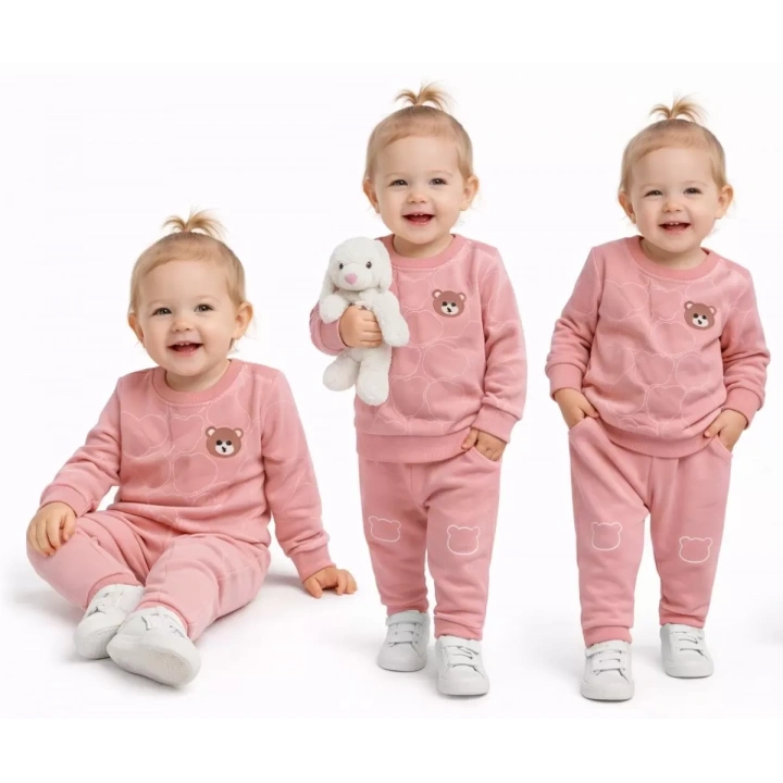 6/24 Ay Ayıcıklı Penye Bebek Takımı