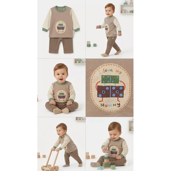 6/24 Ay Baskılı 2 Parça Bebek Takımı