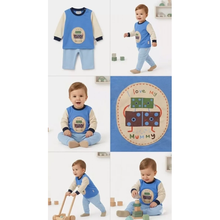 6/24 Ay Baskılı 2 Parça Bebek Takımı