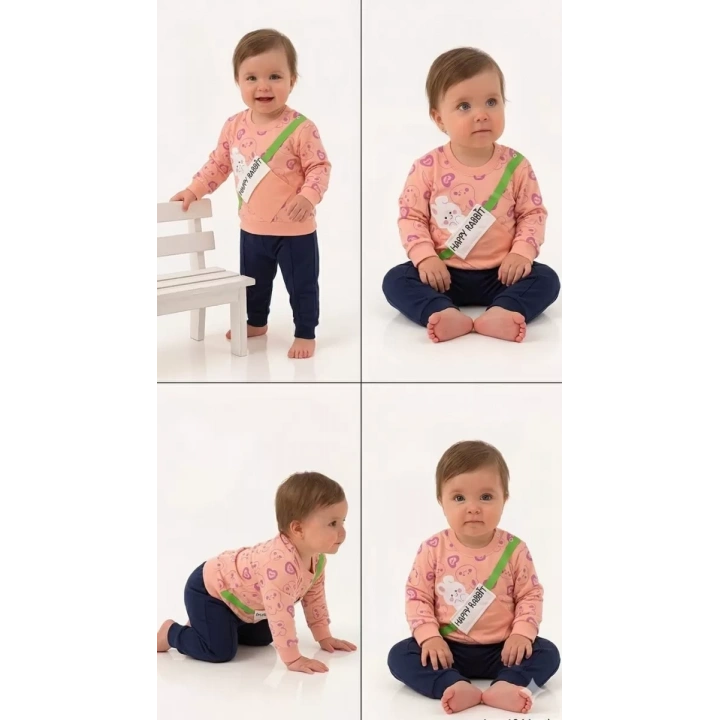 6/24 Ay Baskılı Penye Bebek Takımı