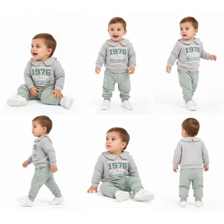 6/24 Ay Bebe Yakalı Penye Bebek Takımı
