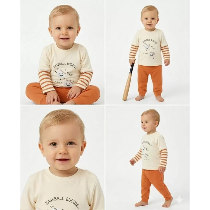 6/24 Ay Beyzboll Baskılı Bebek Takımı