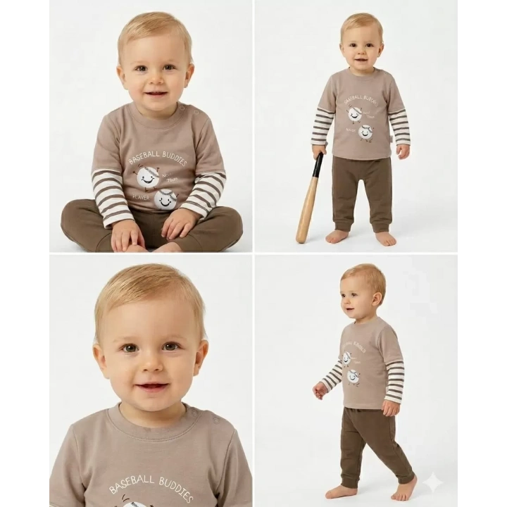 6/24 Ay Beyzboll Baskılı Bebek Takımı