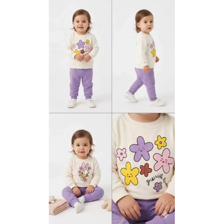 6/24 Ay Çiçek Baskılı Basic Bebek Takımı