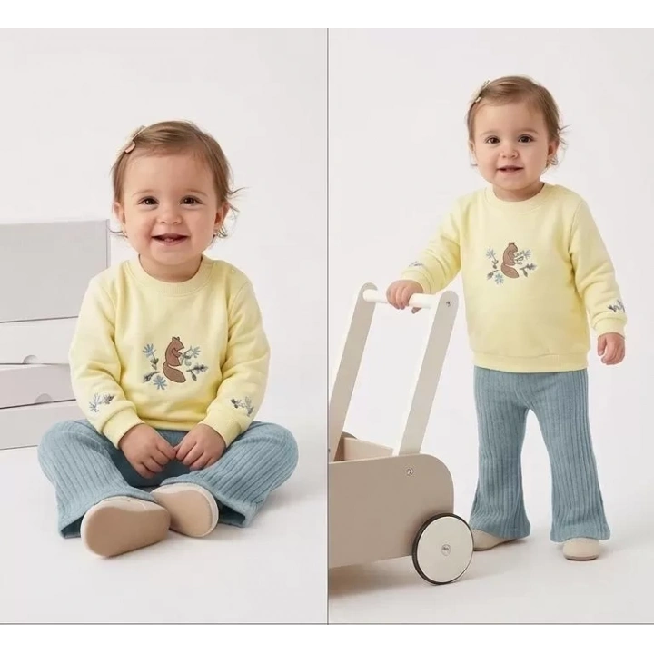 6/24 Ay İspanyol Paça Baskılı Penye Bebek Takımı