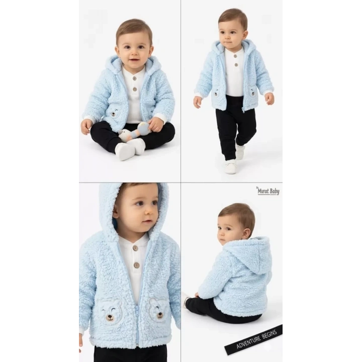 6/24 Ay Kuzu Ceketli 3 Parça Bebek Takımı