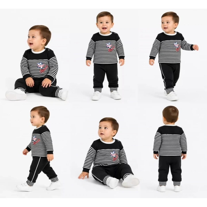 6/24 Ay Melanj Çizgili Bebek Takımı