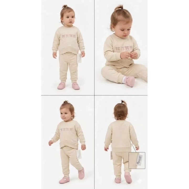 6/24 Ay Nakışlı Penye Bebek Takımı