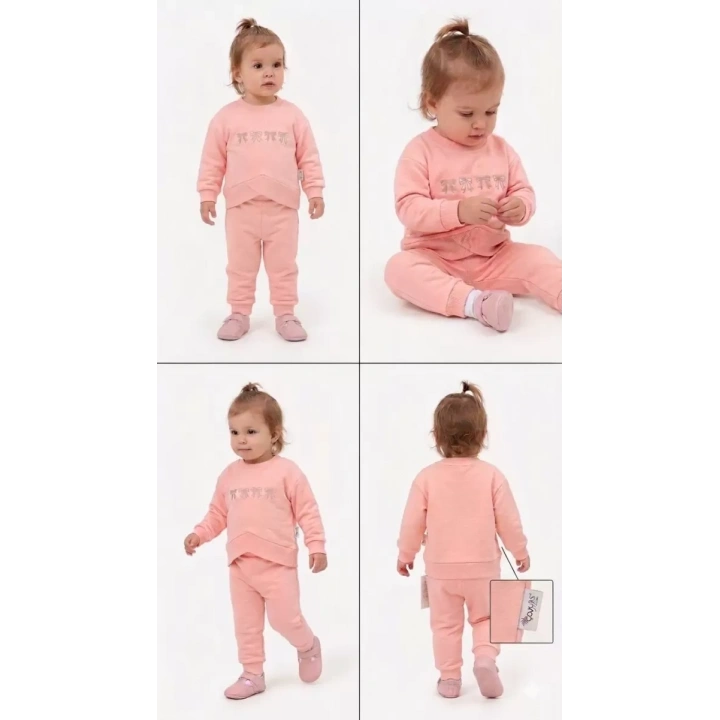 6/24 Ay Nakışlı Penye Bebek Takımı