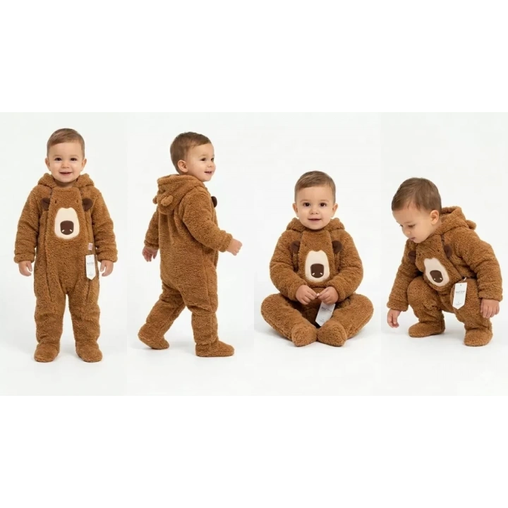 6/24 Ay Peluş Kumaş Çift Fermuarlı Bebek Tulumu