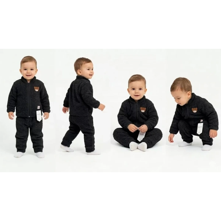 6/24 Ay Peluş Kumaş Fermuarlı Bebek Takımı