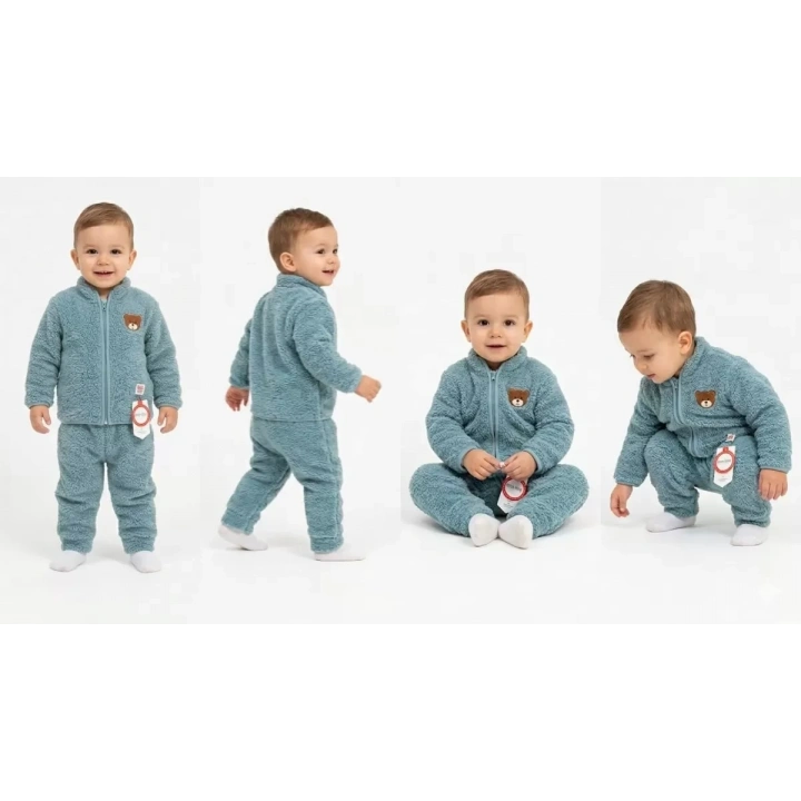 6/24 Ay Peluş Kumaş Fermuarlı Bebek Takımı