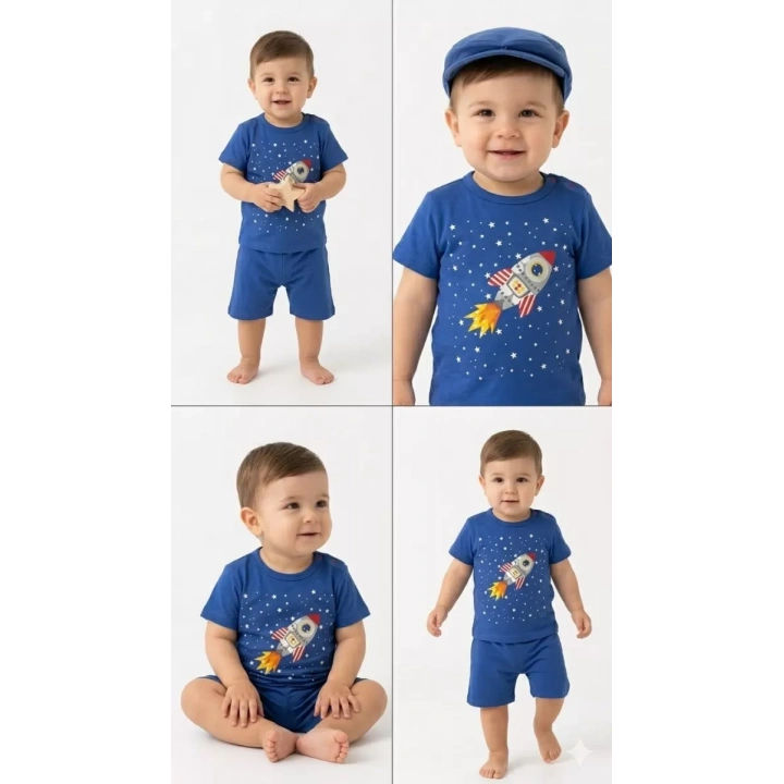 6/24 Ay Roket Baskılı 2li Bebek Takımı