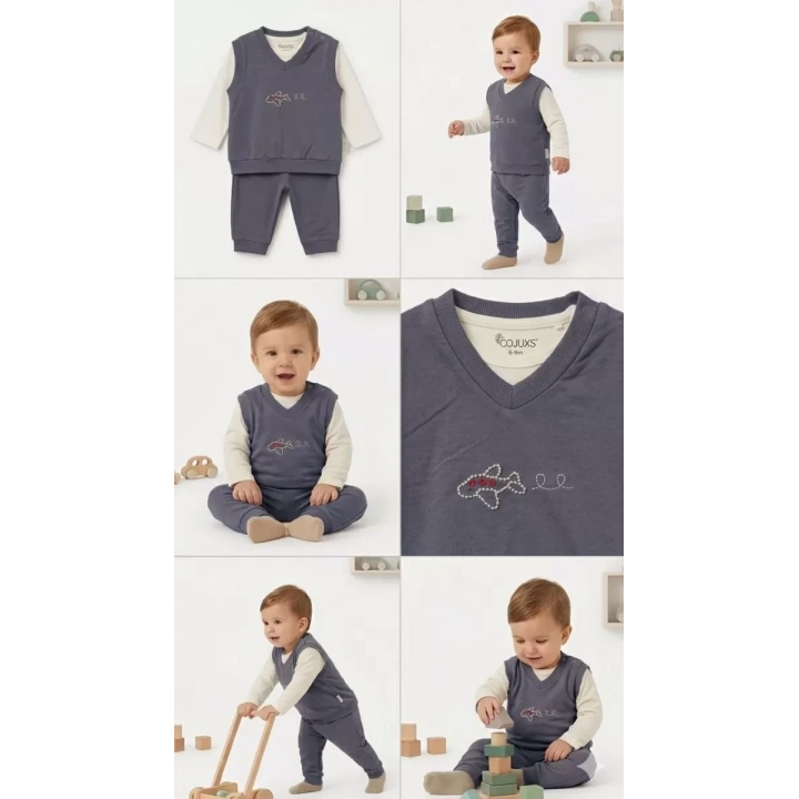 6/24 Ay Yelekli Badyli 3 Parça Bebek Takımı