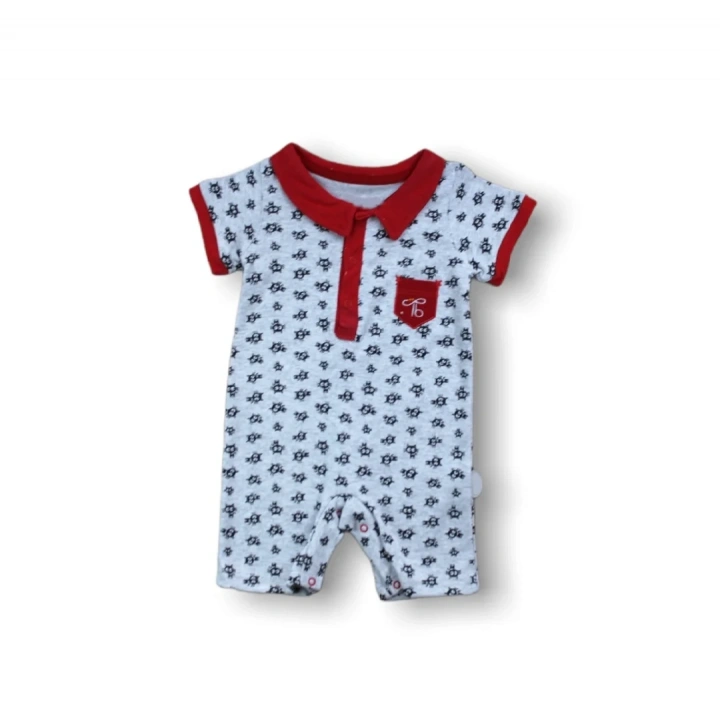 6-9 9-12 12-18 Ay Galaksi Baskılı Çıtçıtlı Kısa Kollu Erkek Bebek Tulumu Kırmızı