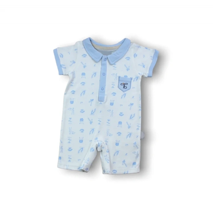 6-9 9-12 12-18 Ay Galaksi Baskılı Çıtçıtlı Kısa Kollu Erkek Bebek Tulumu Mavi