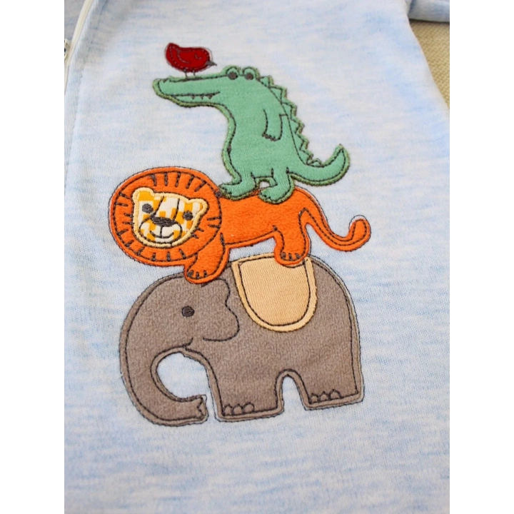 6-9 9-12 Ay Ef Çizgi Boy Fermuarlı Hayvanlar Alemi Nakışlı Kapşonlu Kız Erkek Bebek Tulumu Mavi