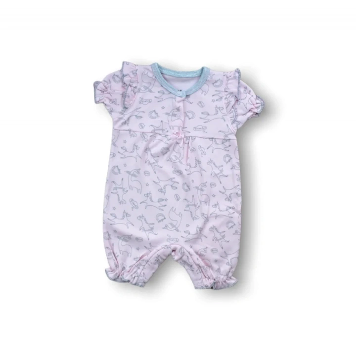 9-12 12-18 18-24 Ay Cemre Uçan Balon Baskılı Kısa Kollu Kız Bebek Tulumu Pembe